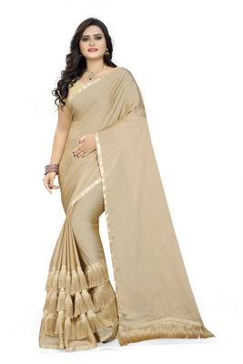 Cream Plain Georgette Saree With Blouse 1