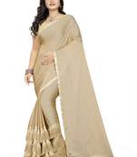 Cream Plain Georgette Saree With Blouse