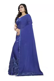 Blue Plain Georgette Saree With Blouse