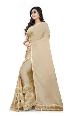 Cream Plain Georgette Saree With Blouse 2