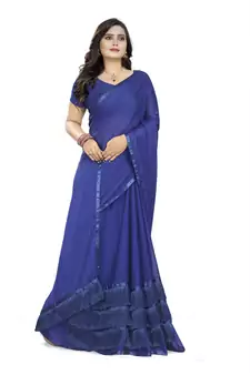 Blue Plain Georgette Saree With Blouse