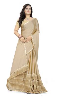 Cream Plain Georgette Saree With Blouse 3