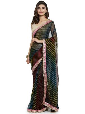   Multicolor hand woven chiffon saree with blouse 1