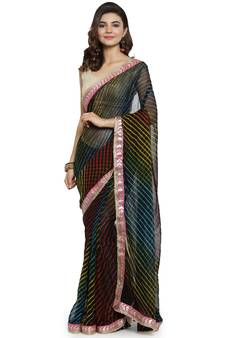 Geroo Jaipur Multicolor hand woven chiffon saree with blouse