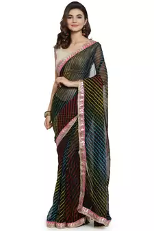 Geroo Jaipur Multicolor hand woven chiffon saree with blouse