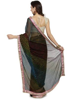   Multicolor hand woven chiffon saree with blouse 2
