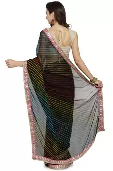   Multicolor hand woven chiffon saree with blouse