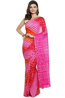 Geroo Jaipur Pink hand woven silk saree with blouse