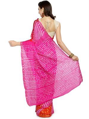 Geroo Jaipur Pink hand woven silk saree with blouse 2