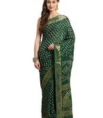 Hand Dyed Green Bandhani Silk Saree