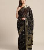 Geroo Jaipur Hand Dyed Black Bandhani Silk Saree