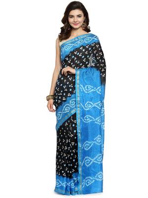 Geroo Jaipur Hand Dyed Black & Blue Bandhani Silk Saree 1