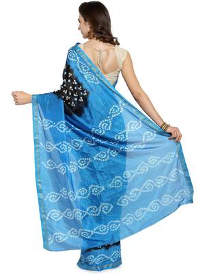 Geroo Jaipur Hand Dyed Black & Blue Bandhani Silk Saree 2