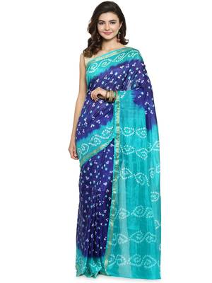 Blue hand woven silk saree with blouse 1