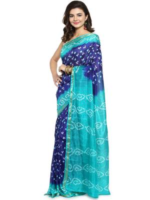 Blue hand woven silk saree with blouse 2