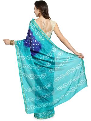 Blue hand woven silk saree with blouse 3