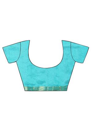 Blue hand woven silk saree with blouse 4