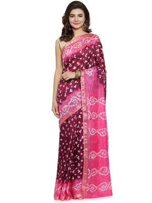 Geroo Jaipur Wine hand woven silk saree with blouse 1