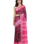 Geroo Jaipur Wine hand woven silk saree with blouse