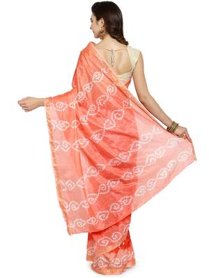 Geroo Jaipur Hand Dyed Orange & Peach Bandhani Silk Saree 2