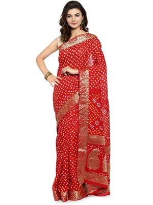 Red hand woven silk saree with blouse 1