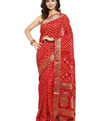 Red hand woven silk saree with blouse