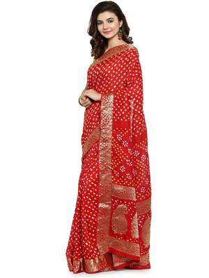 Red hand woven silk saree with blouse 2