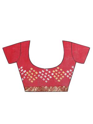Red hand woven silk saree with blouse 4
