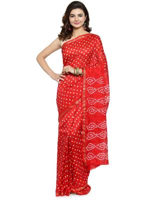 Geroo Jaipur Hand Dyed Red Bandhani Silk Saree 1