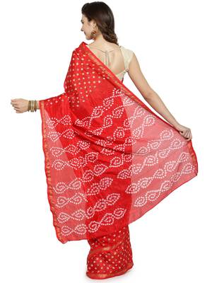 Geroo Jaipur Hand Dyed Red Bandhani Silk Saree 2