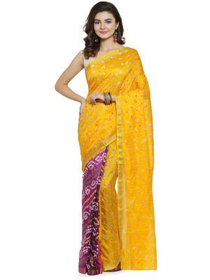 Geroo Jaipur Yellow hand woven art silk saree with blouse 1
