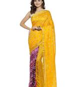 Geroo Jaipur Yellow hand woven art silk saree with blouse