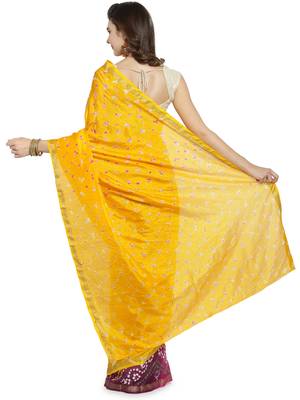 Geroo Jaipur Yellow hand woven art silk saree with blouse 2