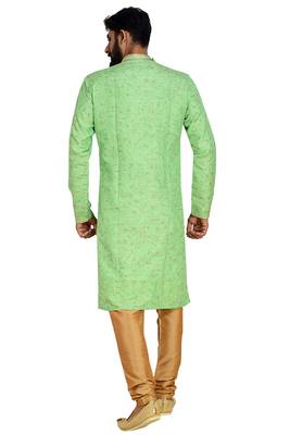Green Printed Dupion Silk Kurta Pajama 2