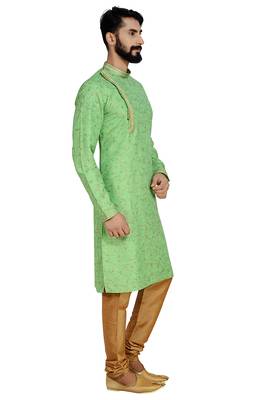 Green Printed Dupion Silk Kurta Pajama 3