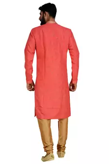 Red Printed Dupion Silk Kurta Pajama