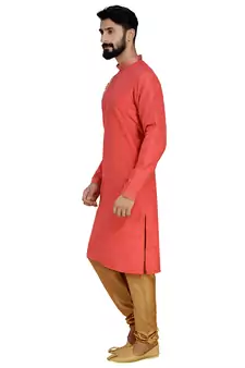 Red Printed Dupion Silk Kurta Pajama
