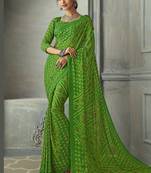  green printed chiffon saree with blouse