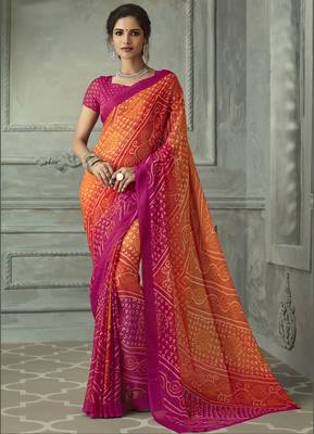  multicolor printed chiffon saree with blouse 1