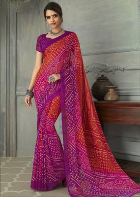  multicolor printed chiffon saree with blouse 1