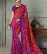  multicolor printed chiffon saree with blouse