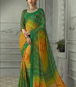  multicolor printed chiffon saree with blouse