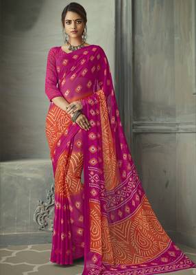  multicolor printed chiffon saree with blouse 1