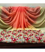Orange-Yellow Double Shaded Chiffon Saree With Net Embroidered Blouse Fabric