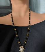 Diamond Turtle Tortoise Pendant Mangalsutra Gold Mani Black Beads Double Line Layer Long Chain