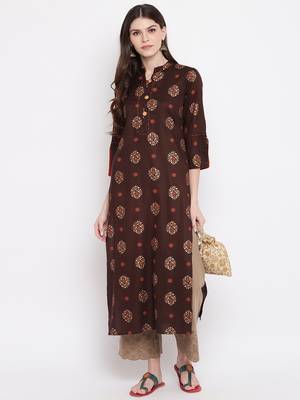 Brown printed rayon ethnic-kurtis 1