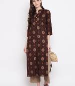 Brown printed rayon ethnic-kurtis
