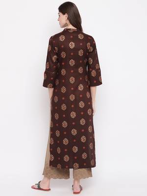 Brown printed rayon ethnic-kurtis 2