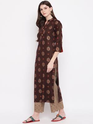 Brown printed rayon ethnic-kurtis 3