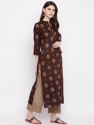 Brown printed rayon ethnic-kurtis 4